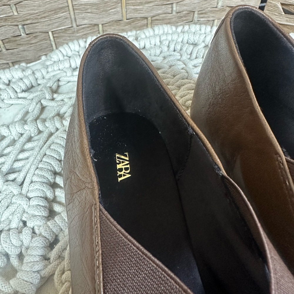 NWOT Zara Leather Ballet Flats With Crossed Elastic Straps - Size 40 (9-9.5) - Picture 6 of 8